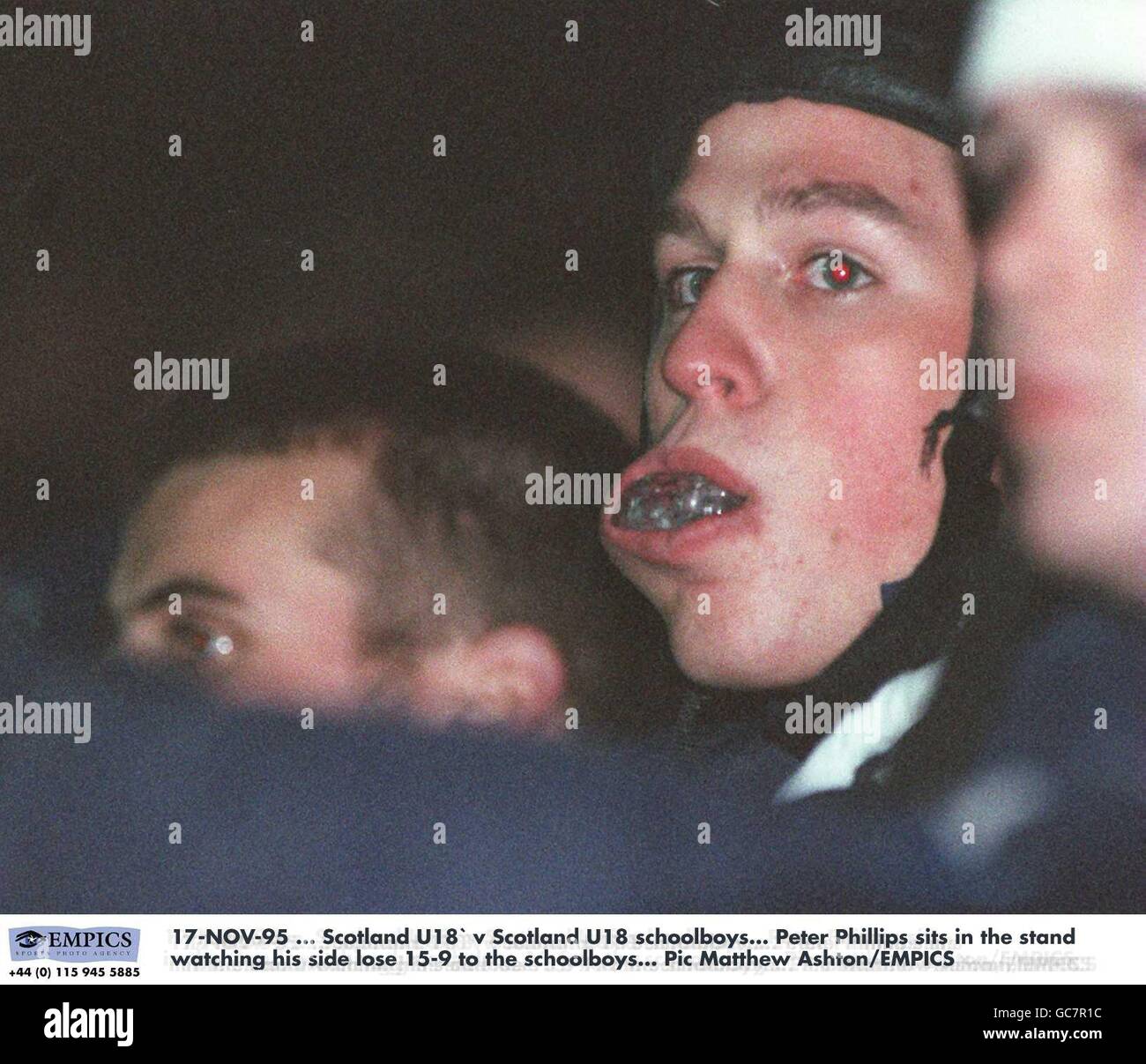 17-NOV-95. Scotland U18` v Scotland U18 schoolboys. Peter Phillips sits in the stand watching his side lose 15-9 to the schoolboys Stock Photo